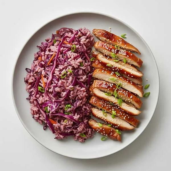 Sweet & Savory Japanese Sticky Chicken with Wok-Tossed Red Cabbage Rice